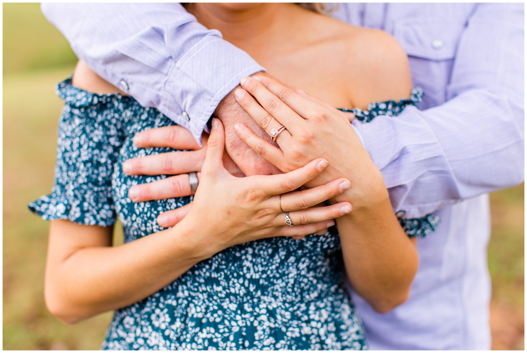 up close photo of couple posing for their anniversary session with the hands on each other