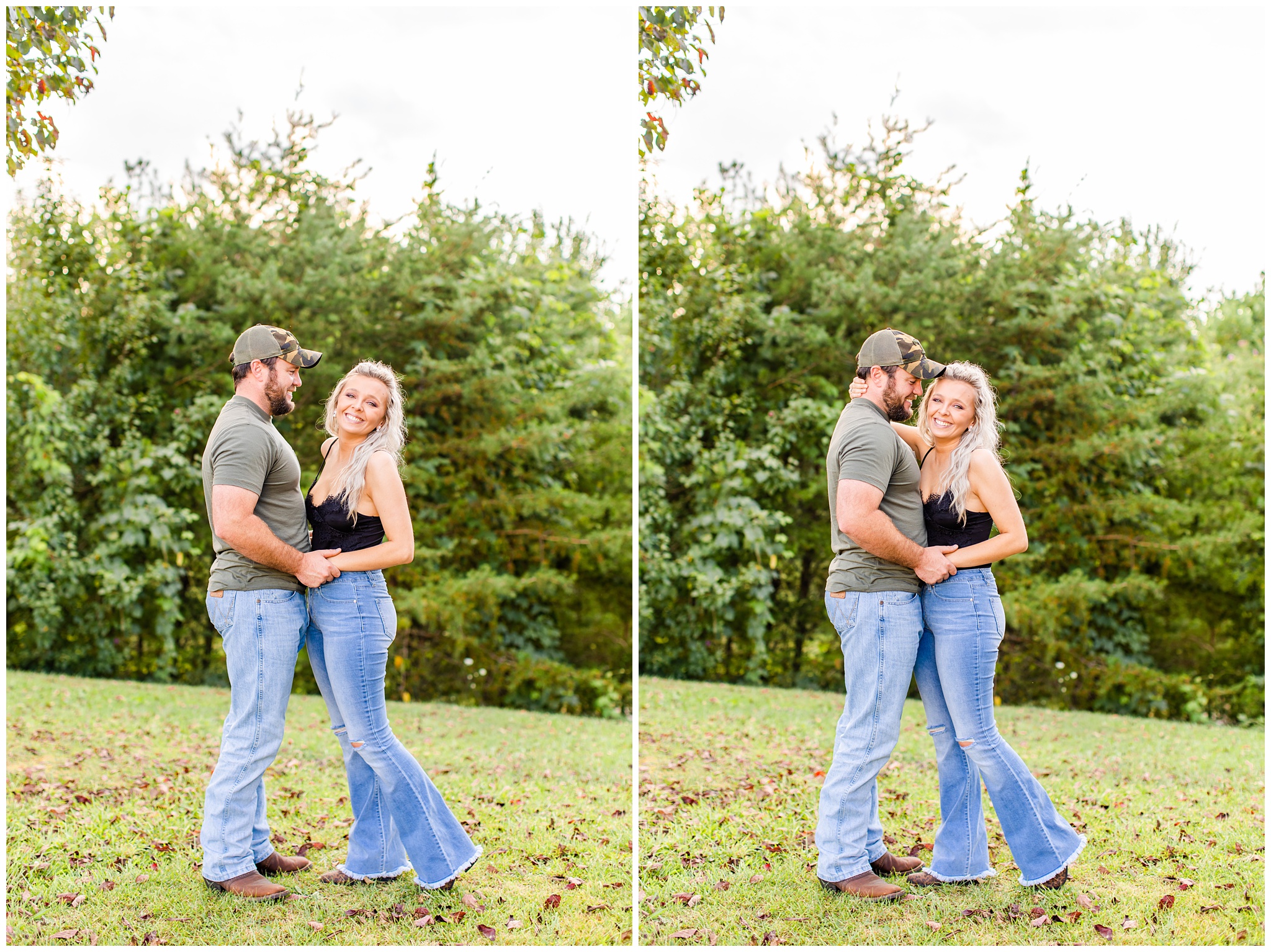 couple laughs outdoors for their anniversary session