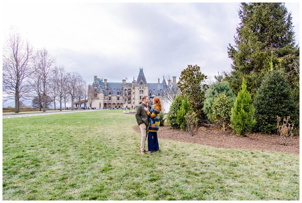 couple has engagement photos at the Biltmore right after getting engaged