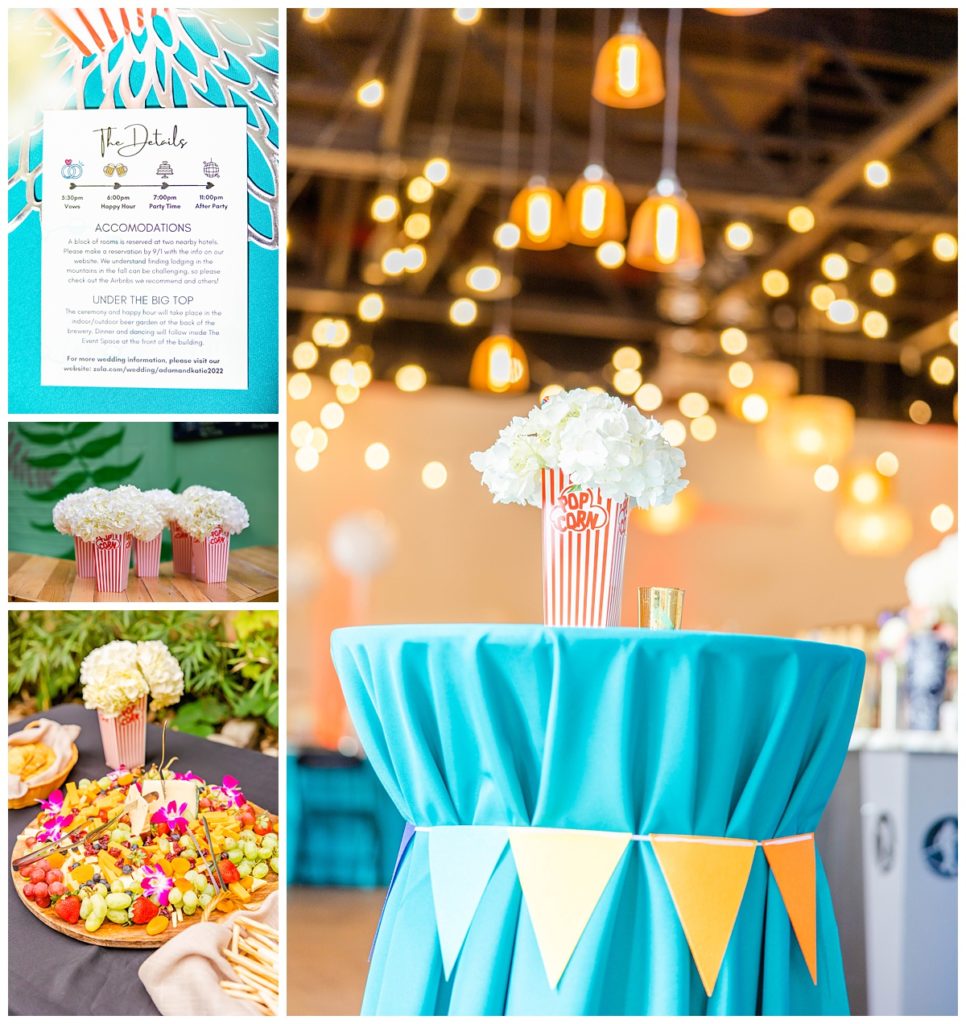 circus inspired wedding details at downtown Asheville wedding