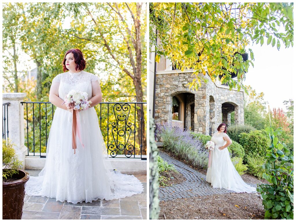Bride poses outdoors for Asheville bridal session