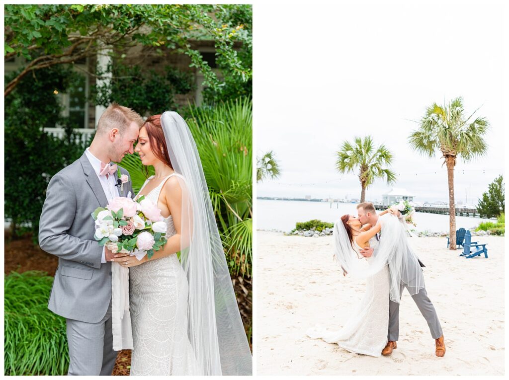 bride and groom portrait for their Charleston harbor resort wedding
