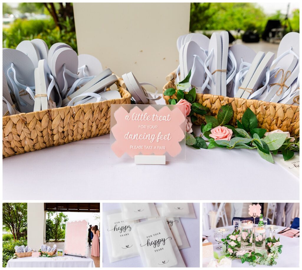 details with white flip flops at reception in Charleston.