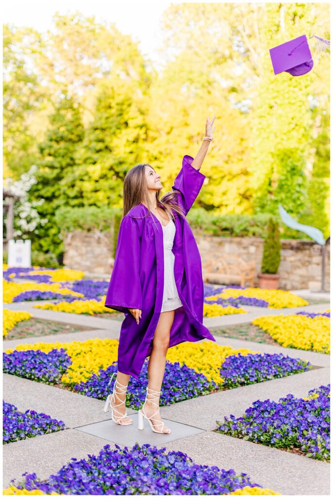 Asheville senior photographer captures purple cap and gown photo