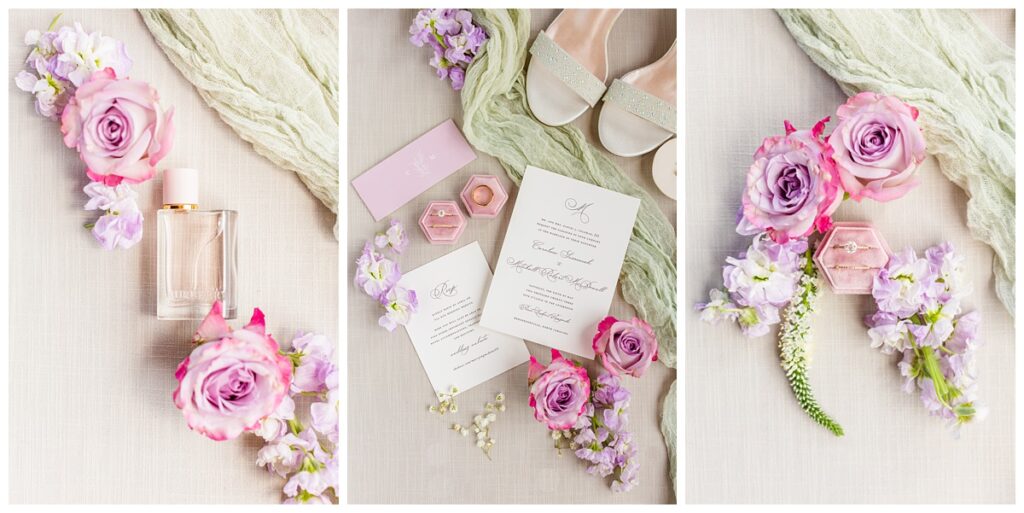 purple and pink wedding details